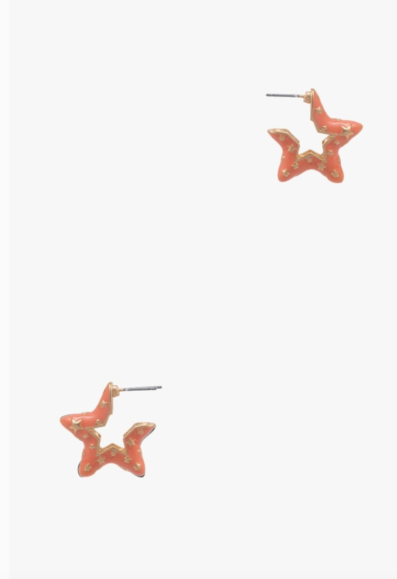 Star Shaped Enamel Hoop Earring