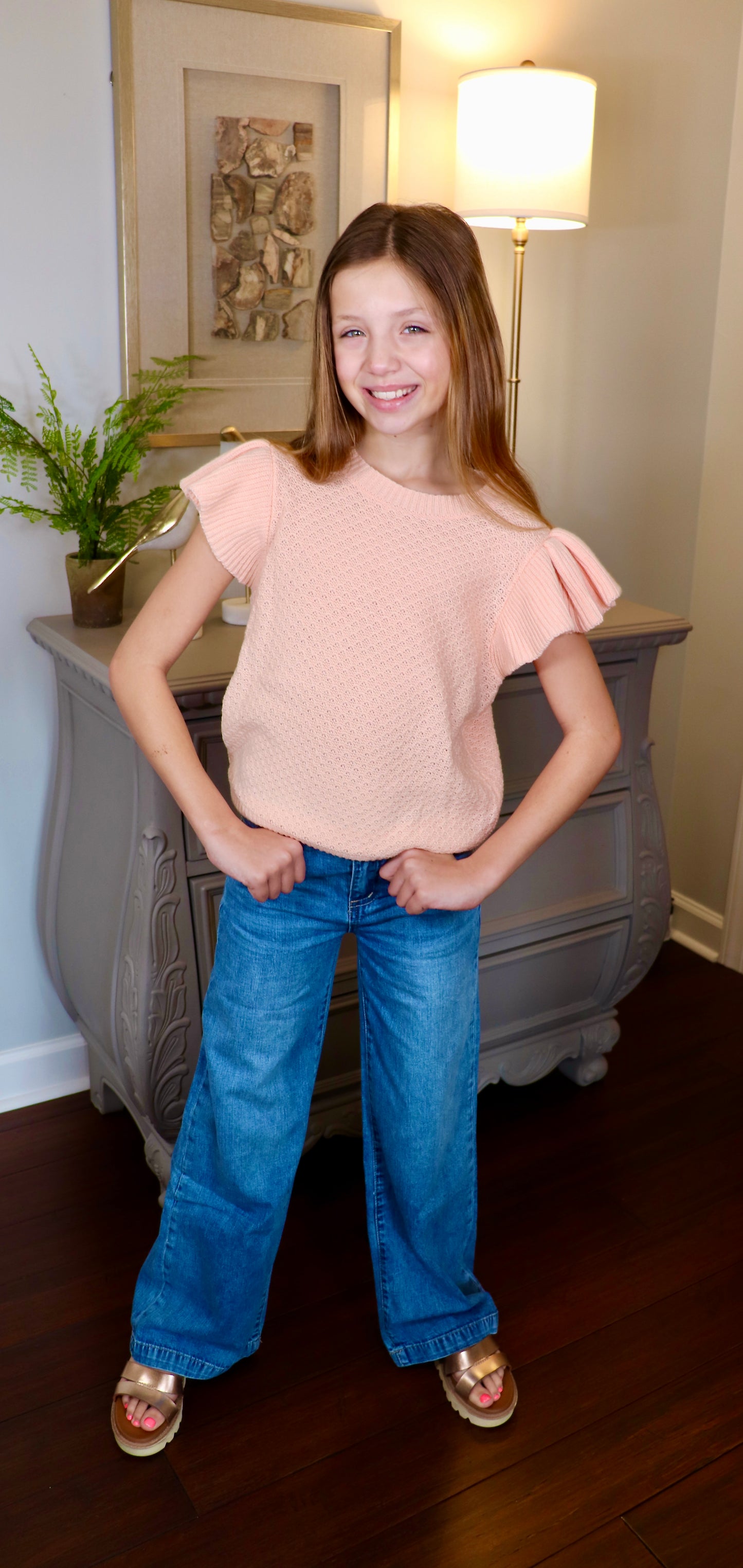 Pearl Ruffle Cap Sleeve Sweater