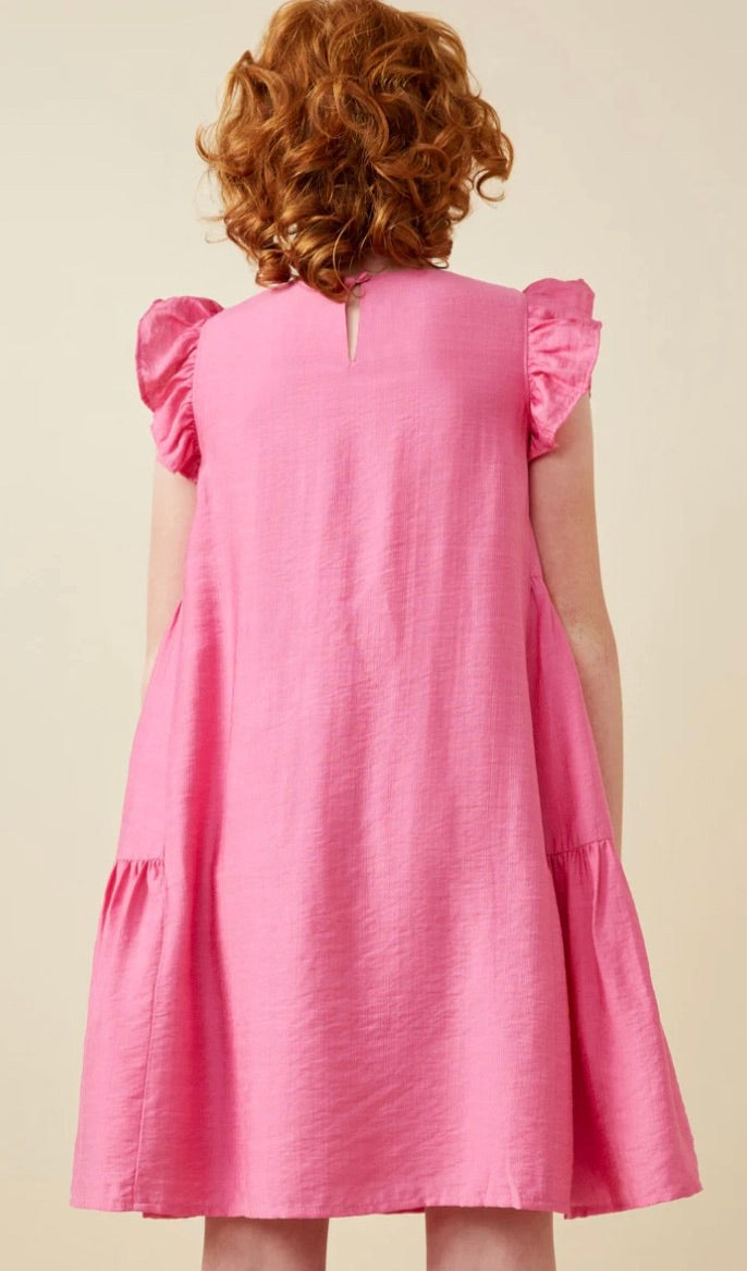 Girls Side Panel Detailed Ruffle Sleeve Dress