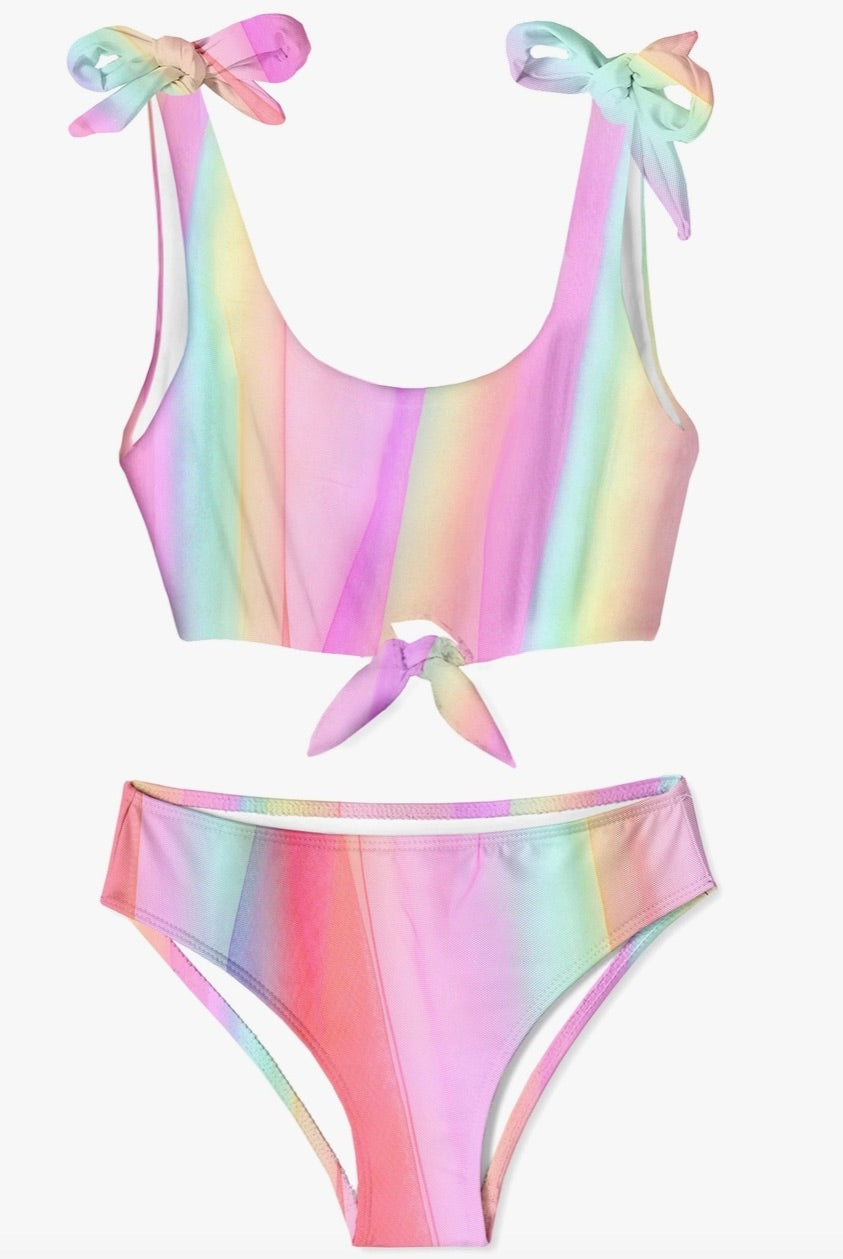 Happy Rainbow Shoulder and Chest Tie Bikini