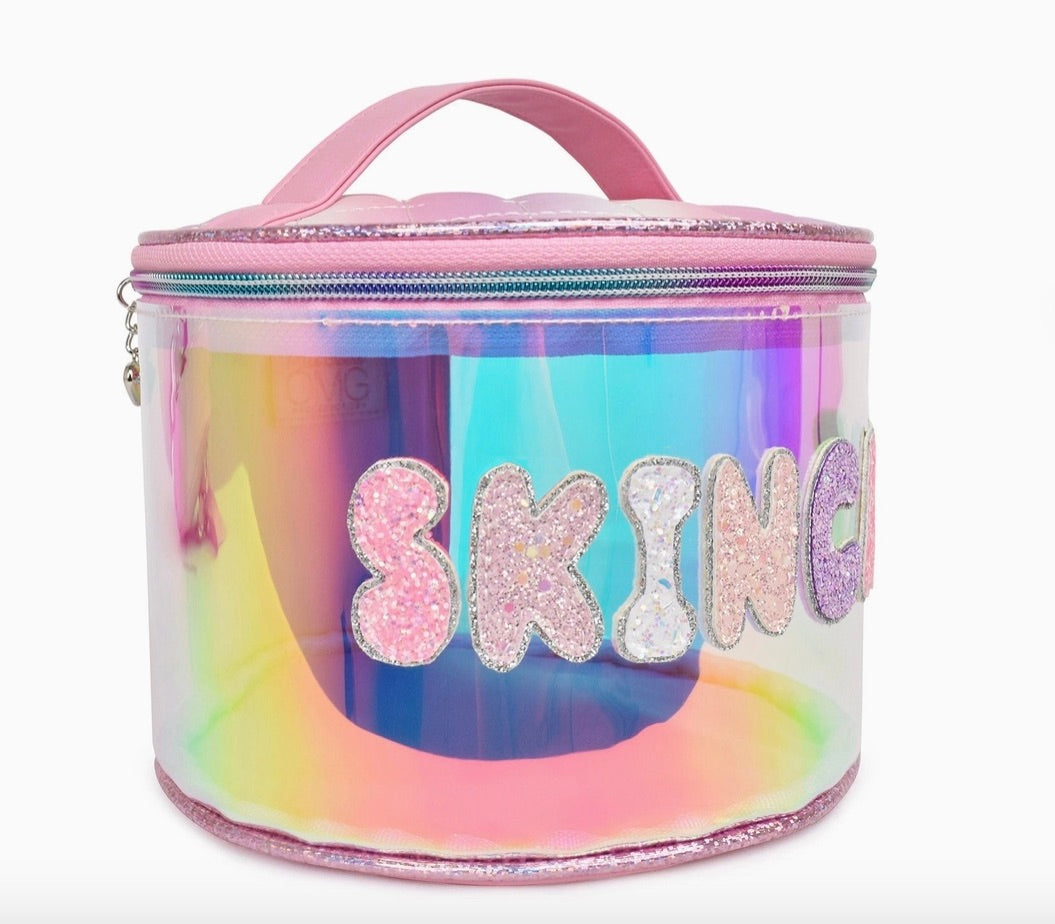 'skincare' Glazed Clear Rounded Glam Bag