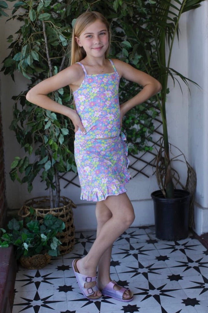 Paper Flower, Floral Ruffle Side Tie Skirt