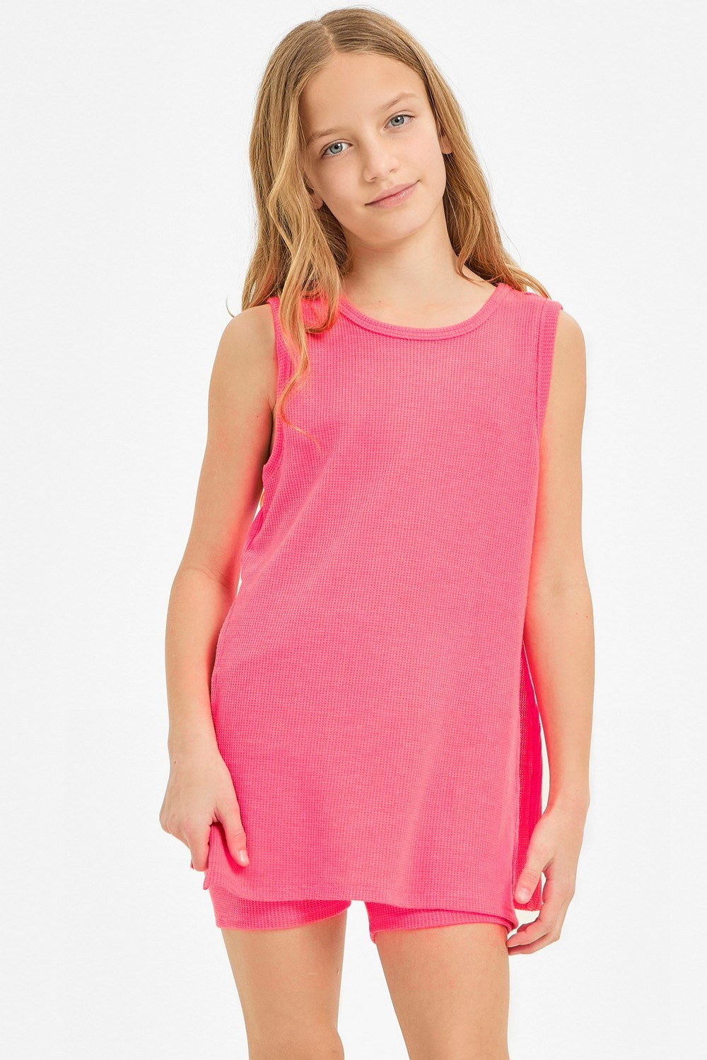 Waffle Knit Sleeveless Top & Biker Short Set