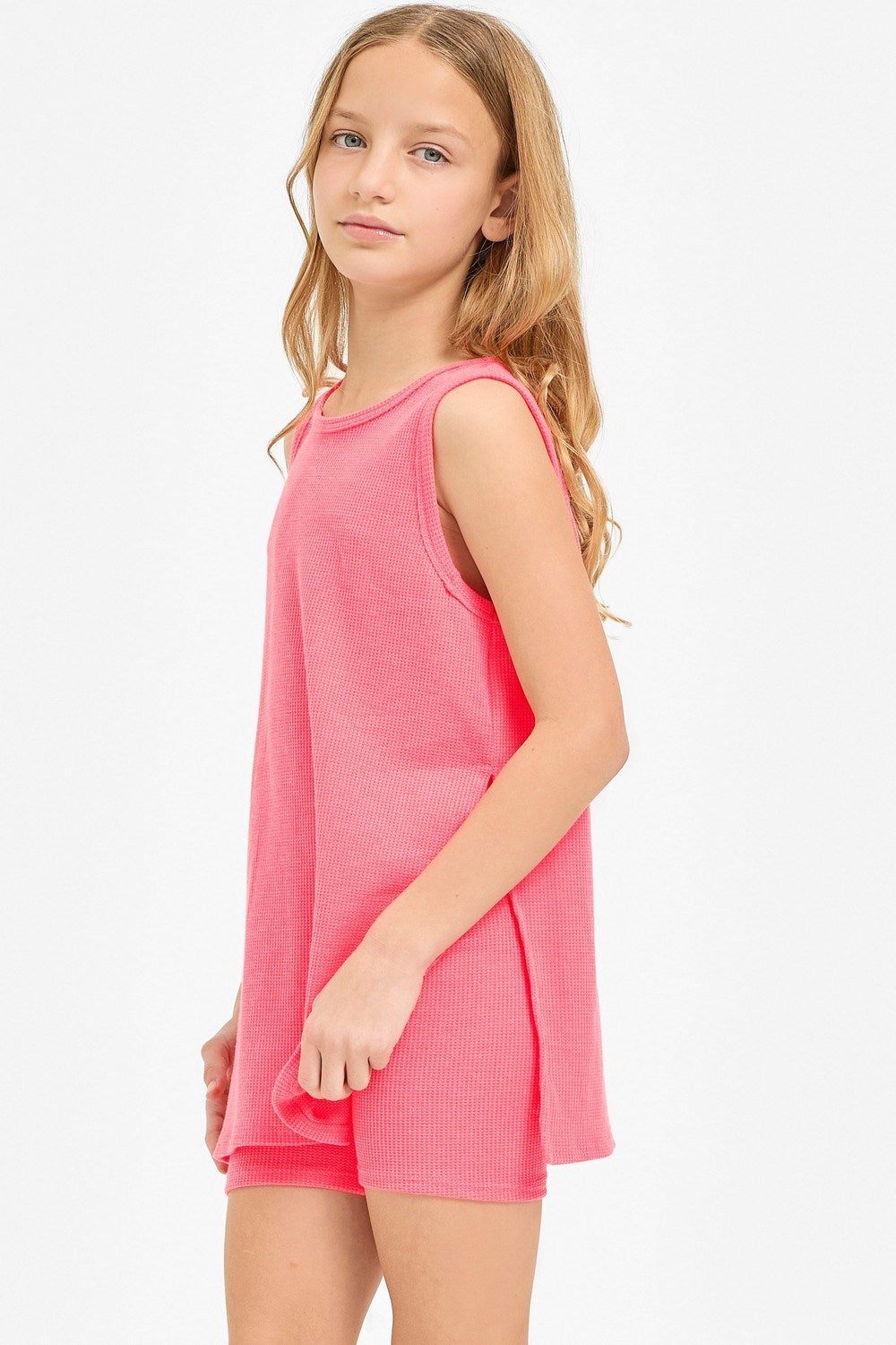 Waffle Knit Sleeveless Top & Biker Short Set