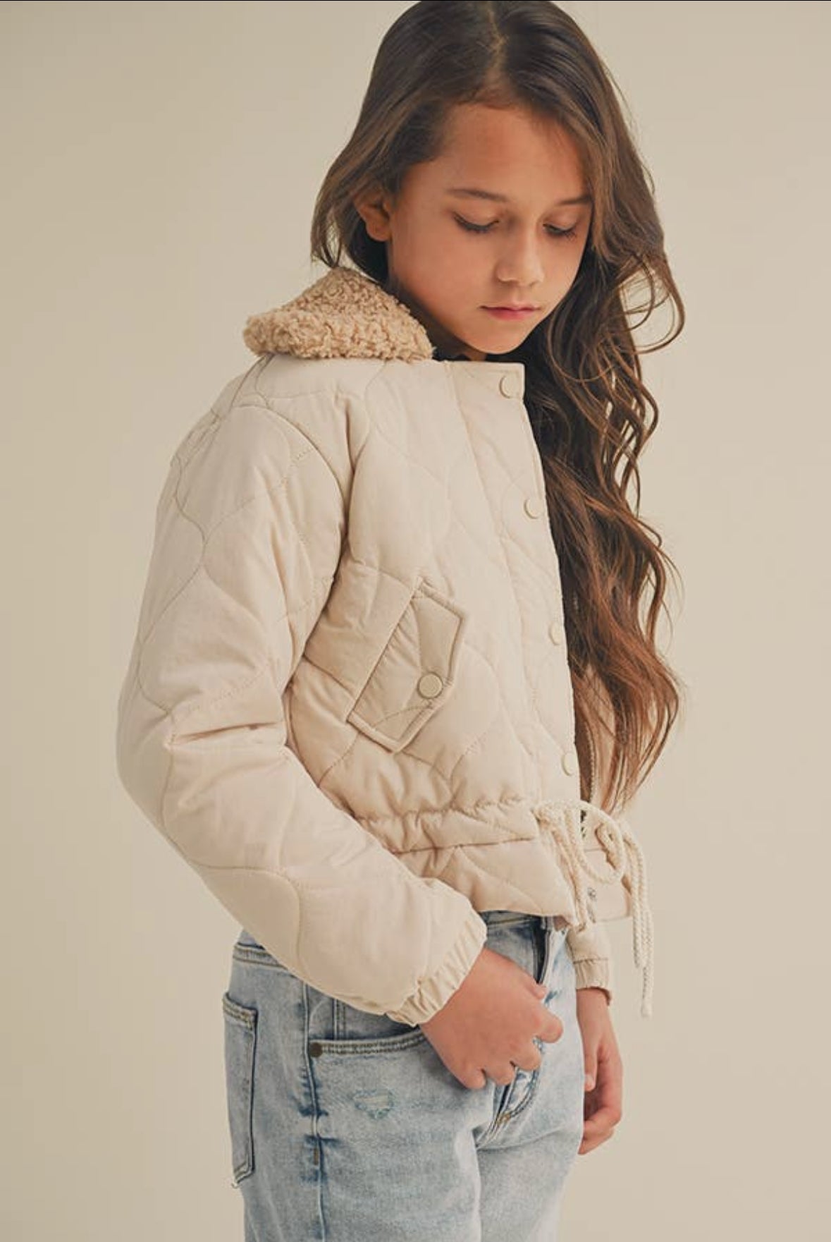 Cinched Waist Puffer Jacket with Sherpa Collar