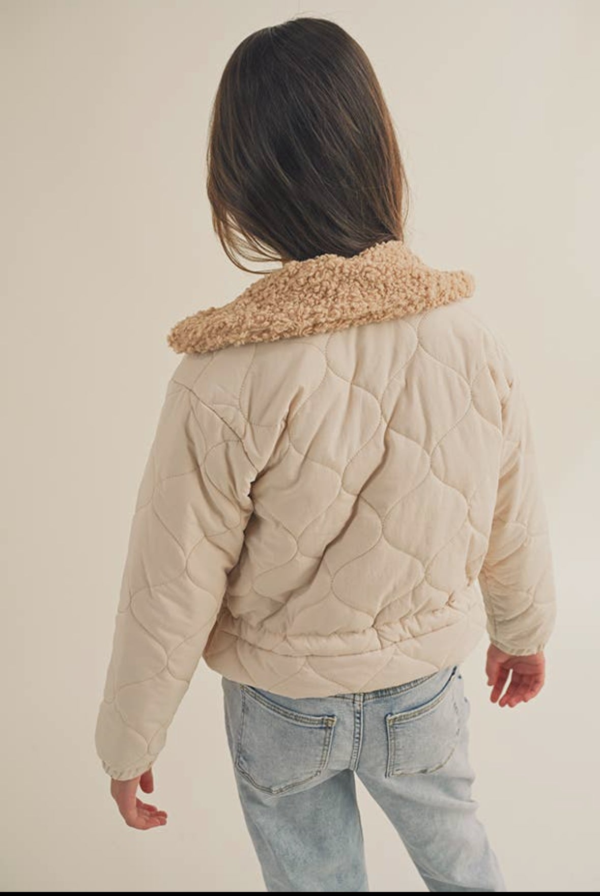 Cinched Waist Puffer Jacket with Sherpa Collar