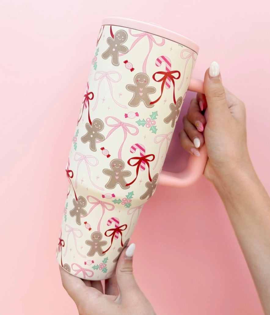 Gingerbread 40oz Tumbler with Spill Proof Lid + Flip Straw
