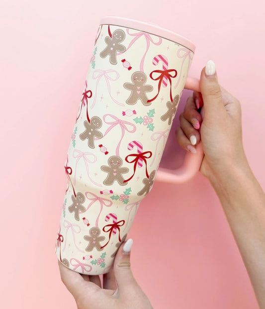 Gingerbread 40oz Tumbler with Spill Proof Lid + Flip Straw