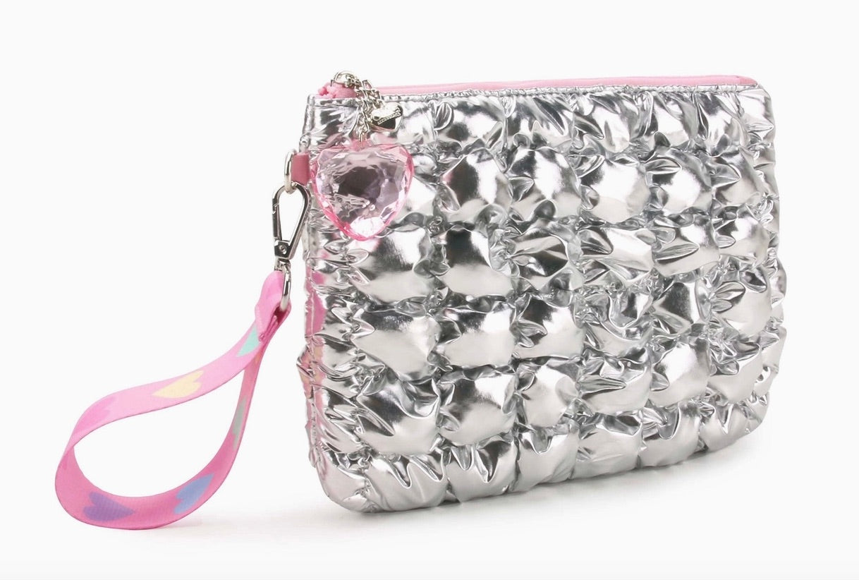 Quilted Scrunchies Silver Wristlet