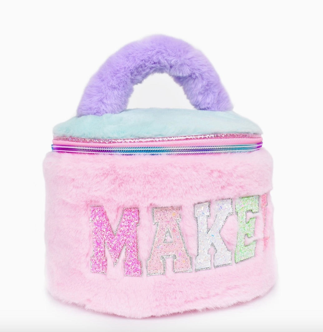 'Makeup' Colorblocked Plush Rounded Glam Bag