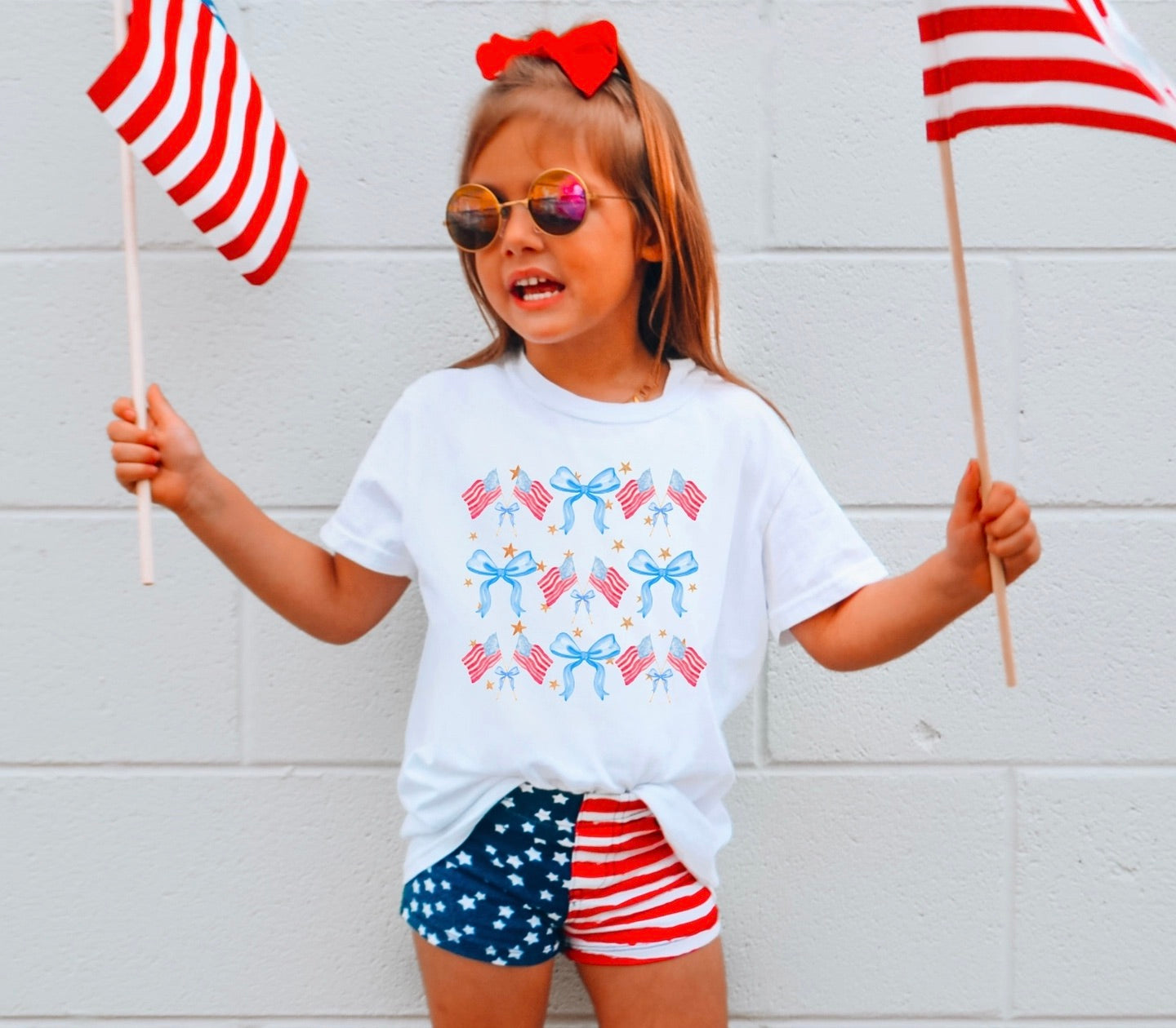 Coquette America Flags & Bows Graphic Tee 4th of July