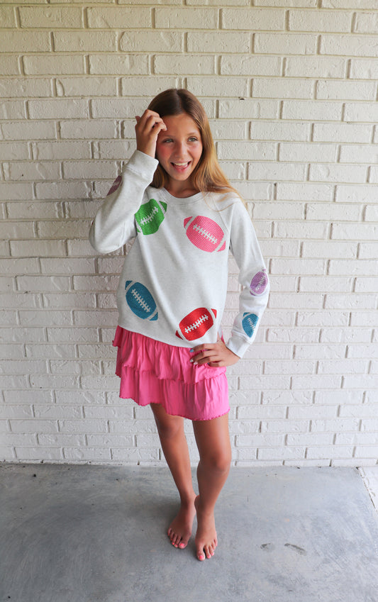 Rhinestone Footballs Sweatshirt (G046678425-LIGHT GRAY)